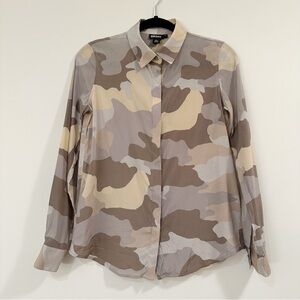 DKNY Long Sleeve Button Down Shirt Silk Size P